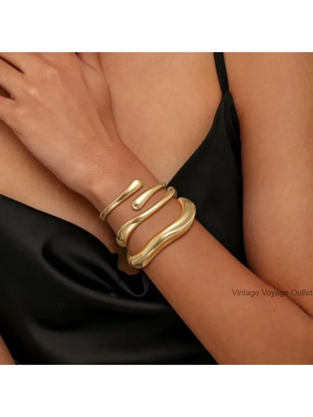 18K Gold Plated Bangle Bracelet Set Chunky Twist Cuff Non Tarnish Waterproof